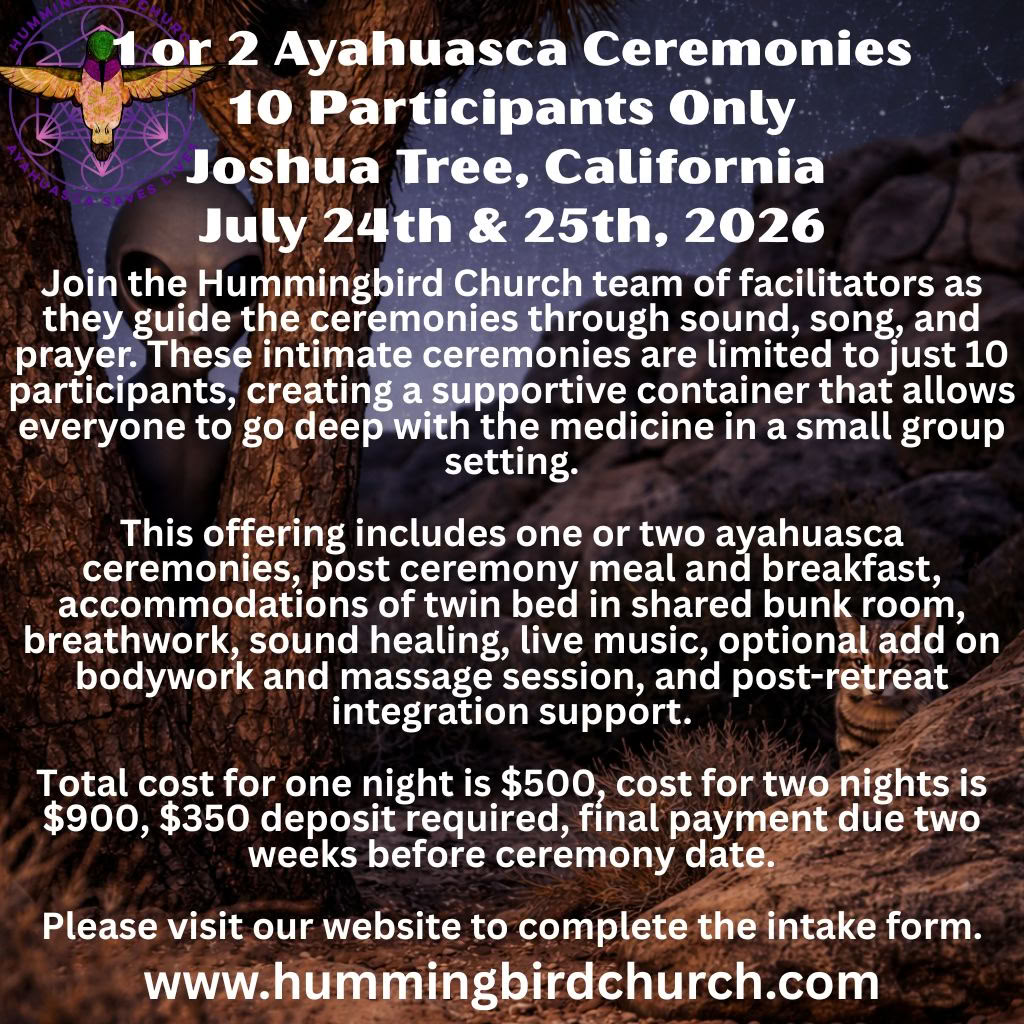 10 partecipanti soltanto - Joshua Tree, California - 24 e 25 luglio 2026 - Cerimonia di una sola notte o cerimonia di due notti